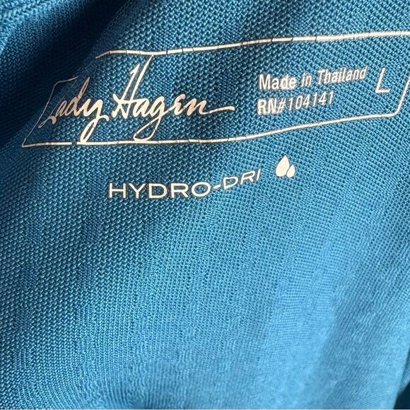 Lady Hagan blue textured and branded hydro dri gold polo size large - Picture 6 of 8